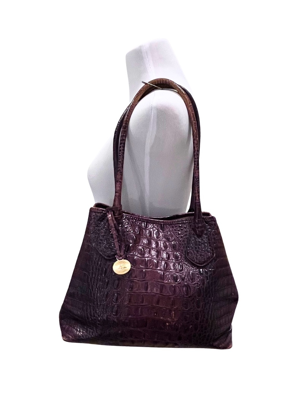 BRAHMIN | Melbourne Brown Croc-Embossed Genuine Leather Shoulder Tote Bag
